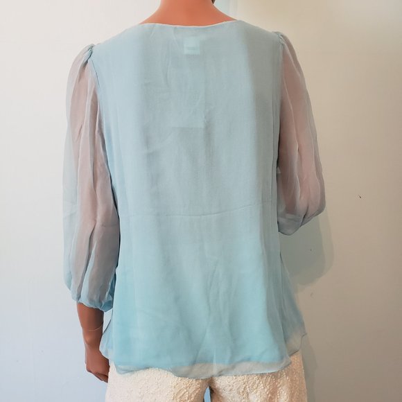 NWT Sundance 100% silk baby blue top, Size PM. - Picture 6 of 12